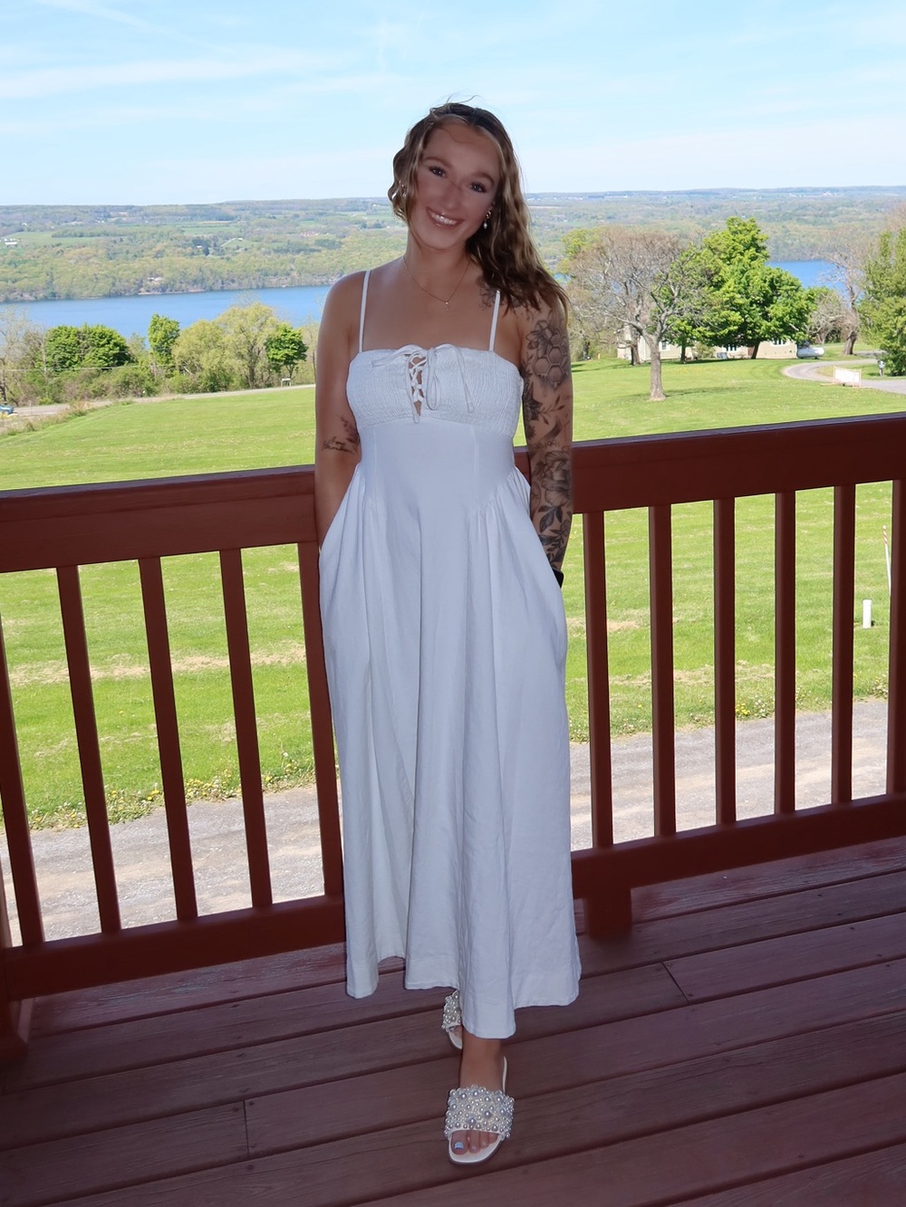 Lulus Laylie White Denim Lace-up Midi Dress - Size S - Picture 2 of 3